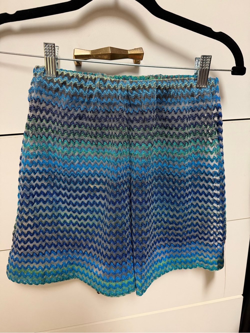 Missoni Blue, Aqua & Teal Wavy Knit High-Waist Shorts